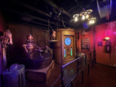This steampunk-themed setting is part of Dr. Diabolical’s Cliffhanger, one of the park’s rollercoasters.