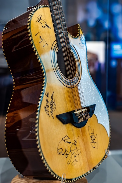A bajo sexto, with autographs from Flaco Jimenez, Augie Meyers, Max Baca and members of the Texmaniacs, loaned by Yadhira Lozano, director of the Luminaria arts festival.