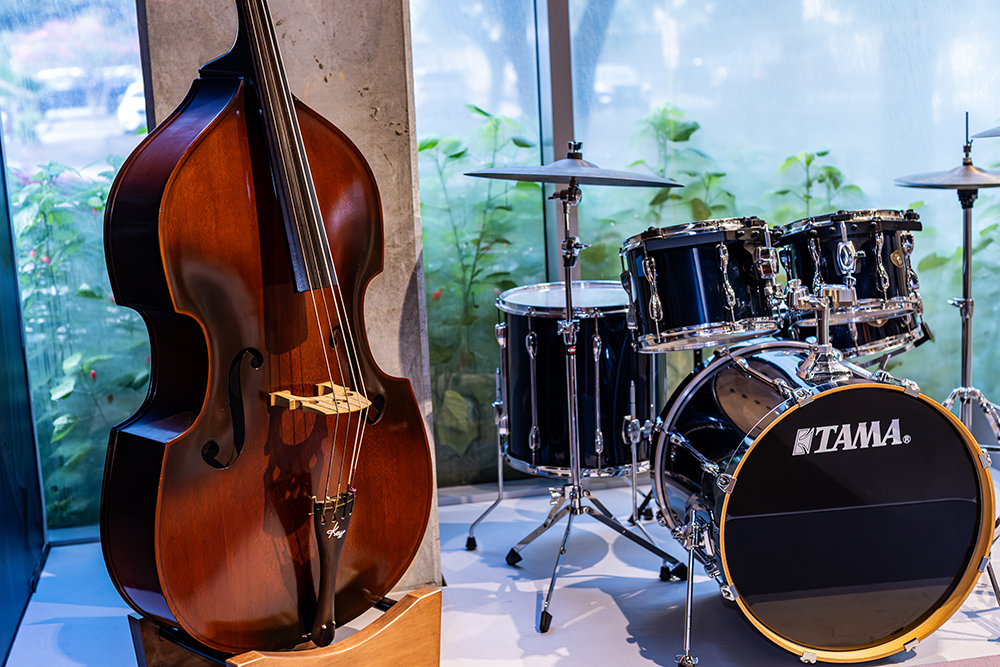 A tololoche (double-bass) belonging to Juan Viesca, on loan from Johnny Viesca Jr. Viesca was famous for lighting his bass on fire during the finale of his performances.