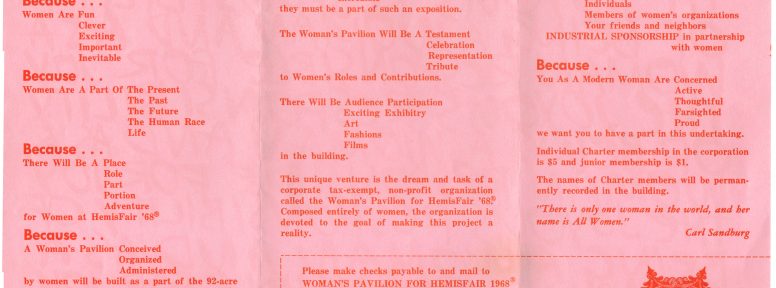 Object: Handbill (Woman’s Pavilion for HemisFair ’68 Brochure)