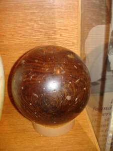 Object: Bowling Ball (wooden bowling ball) | UTSA Institute Of Texan Cultures